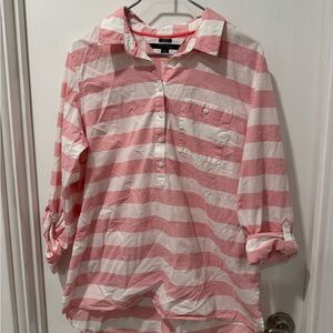 Tommy Hilfiger Pink and White Striped Button-Up Shirt